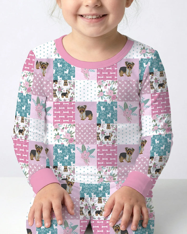 Floral Yorkie Grace Two Piece Long Sleeve Pajama Set