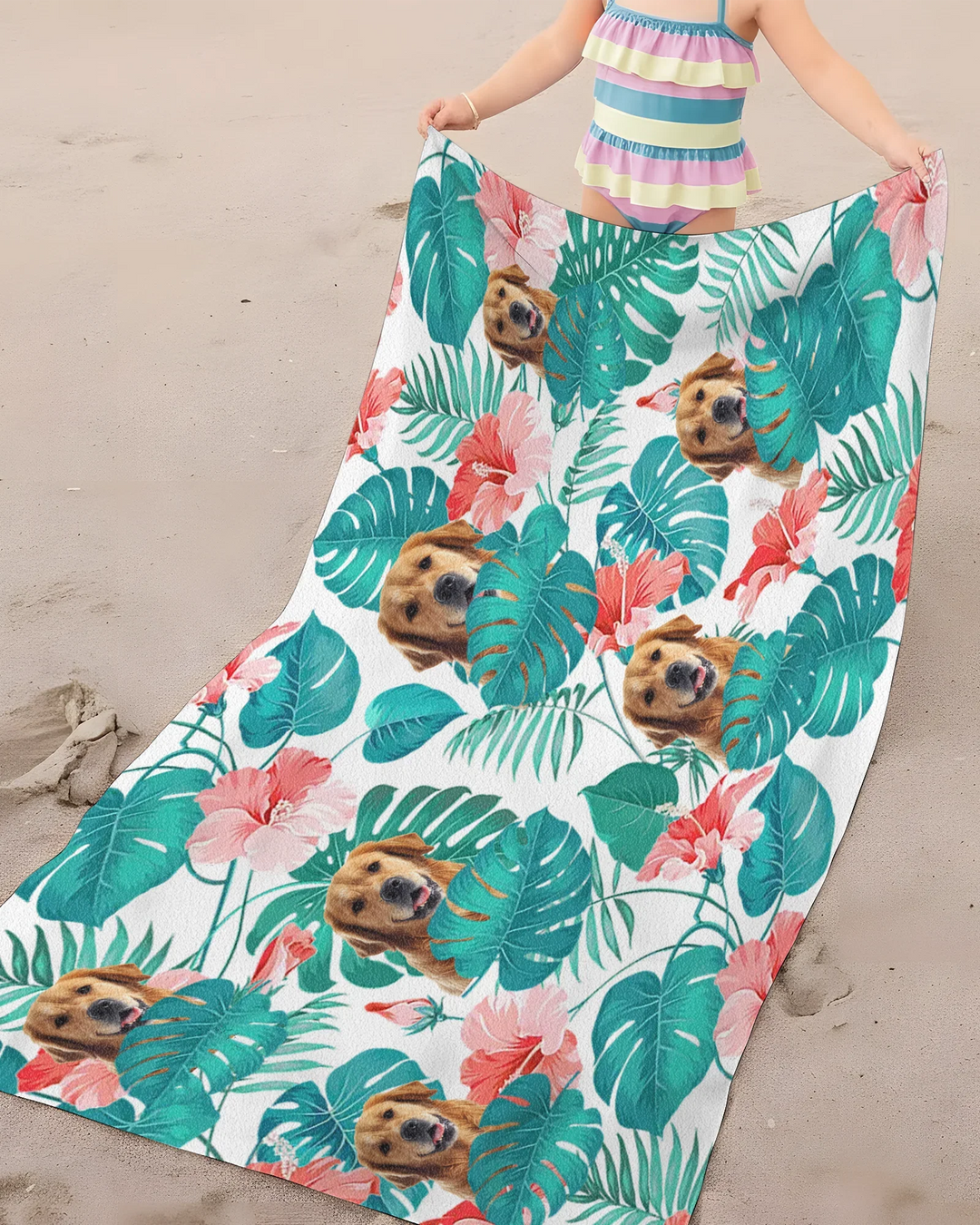 Hawaiian Custom Photo Dog Bamboo Beach Towel