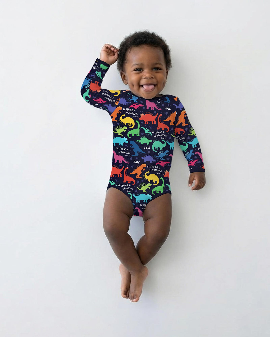 Be Strong and Courageous Dinosaur Christian Bamboo Bodysuit