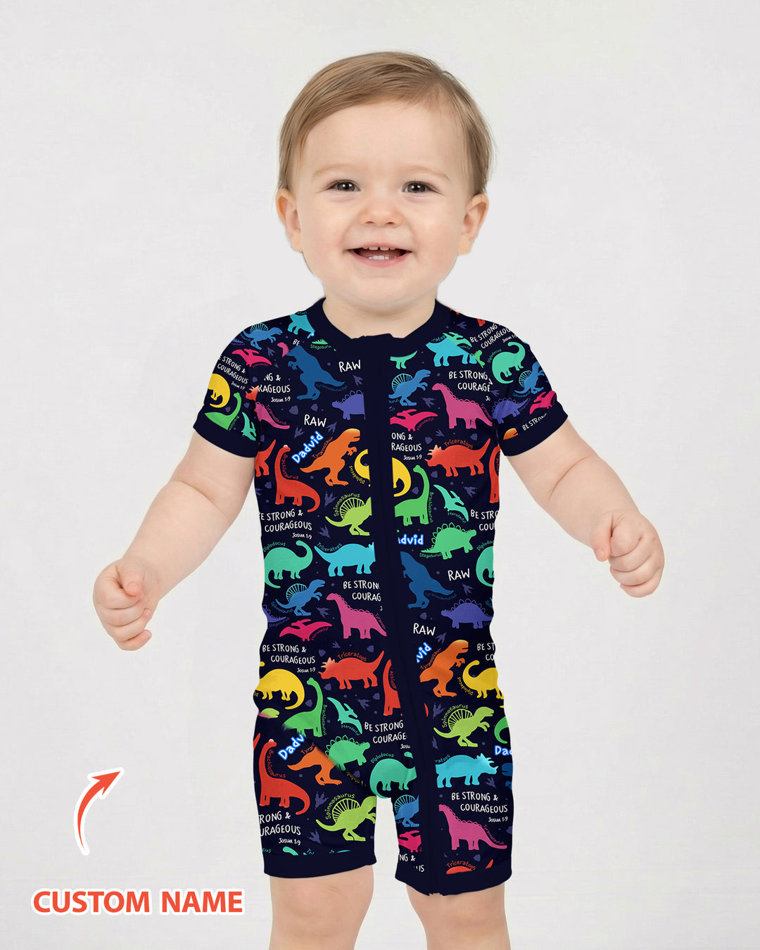 Be Strong and Courageous Dinosaur Christian Bamboo Shorty Zippy