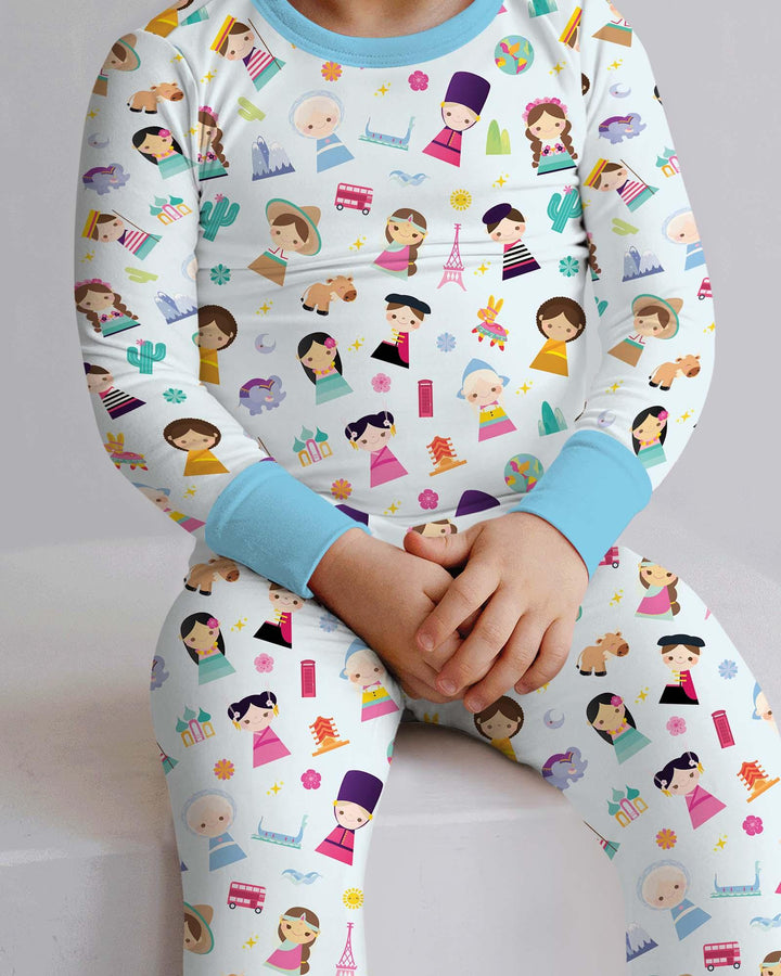 Tiny Friends Around the World Bamboo Two Piece Long Sleeve Pajama Set