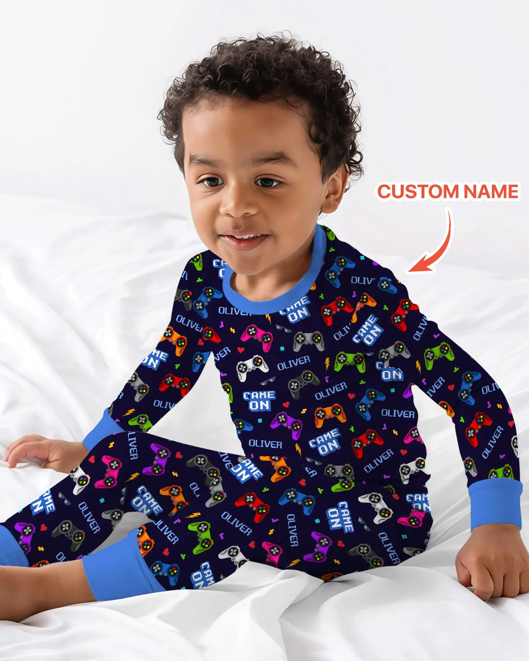 Custom Name Game On Family Matching Bamboo Two Piece Long Sleeve Pajama Set