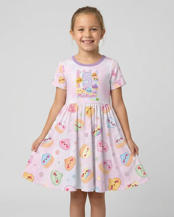 Custom Birthday Squish Party Dumpling Bamboo Twirl Dress