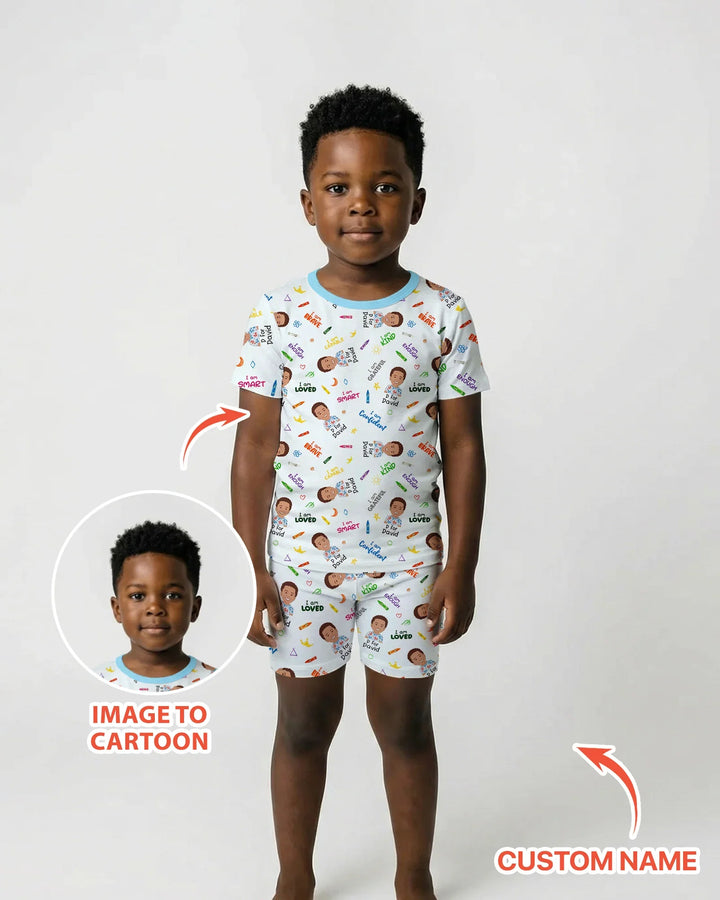 Kids Affirmations Custom  Bamboo Two Piece Short Sleeve Shorts Pajama Set