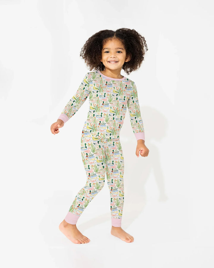 Whimsical Mallard Duck Bamboo Two Piece Long Sleeve Pajama Set