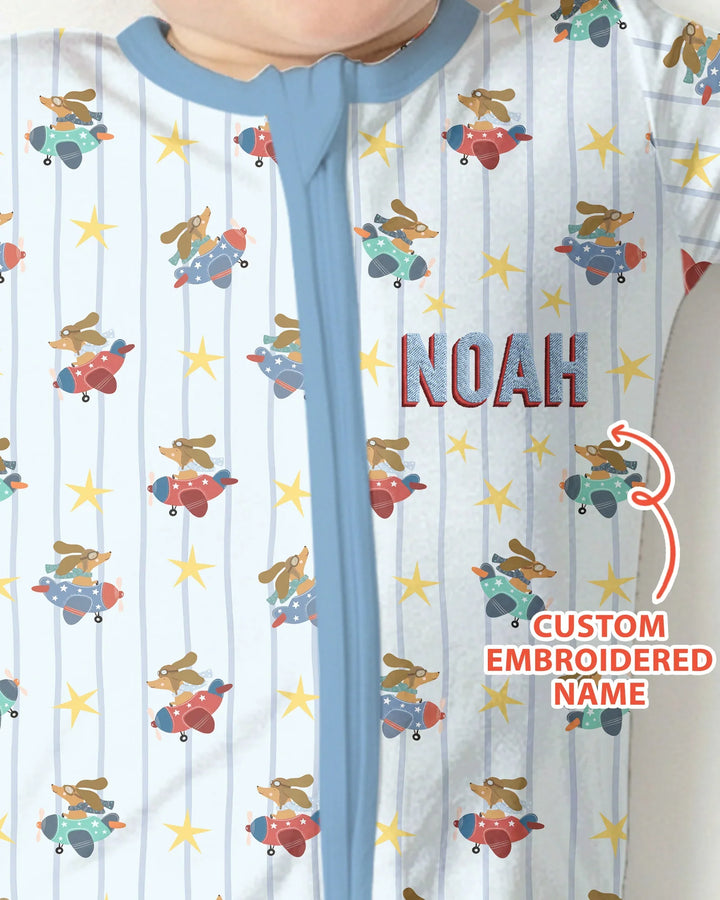 Custom Name Embroidered Dachshund Pilot Bamboo Convertible Zippy