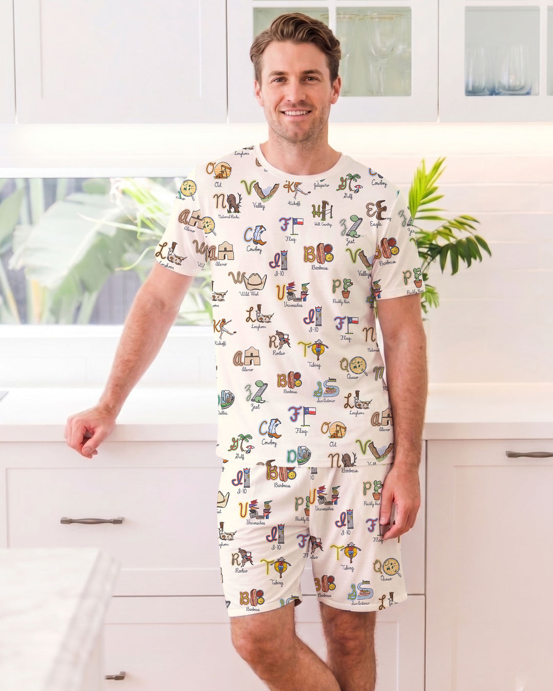 Texas Alphabet Bamboo Men Short Sleeve Short Pajama Set