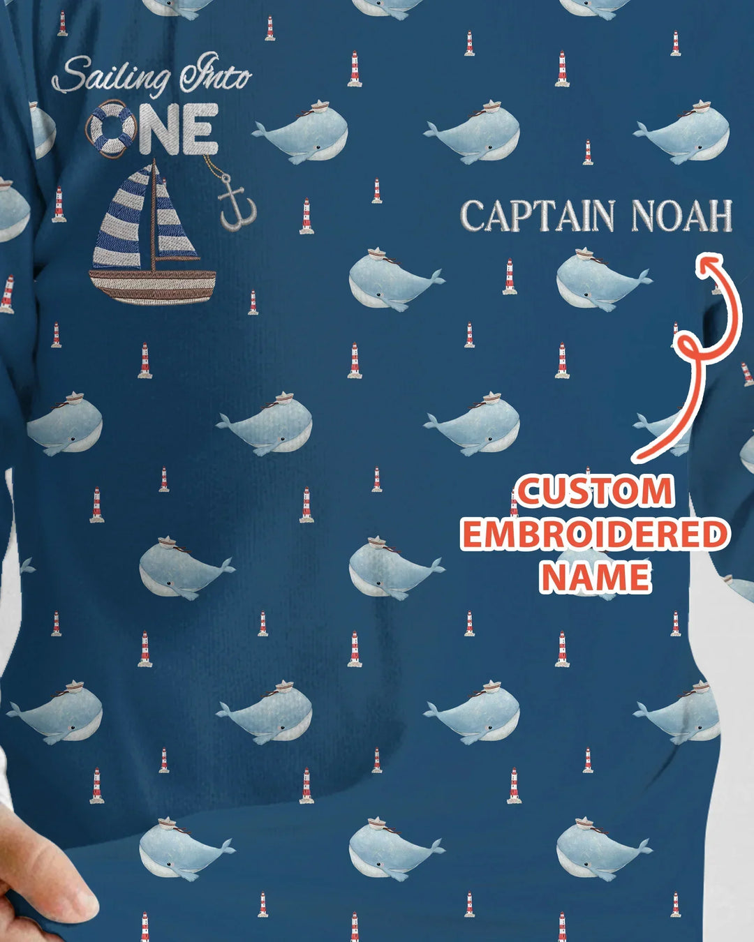 Custom Embroidered Name 1st Birthday Boy Bamboo Two Piece Long Sleeve Pajama Set