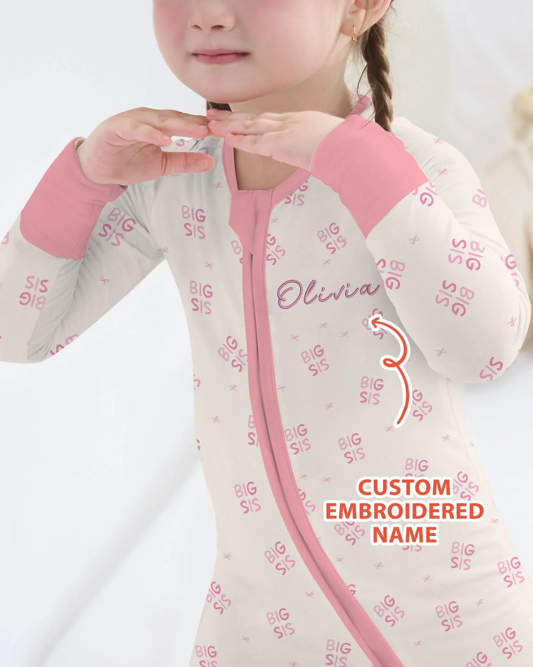 Zippy convertible de bambú para bebé, con nombre bordado personalizado para hermana mayor