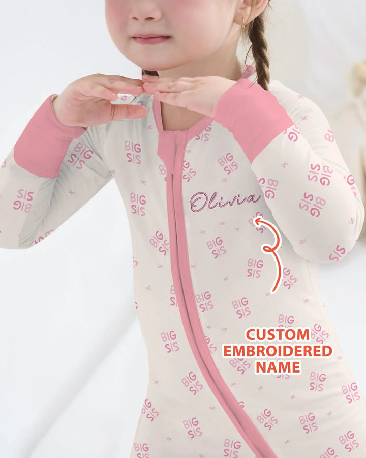 Zippy convertible de bambú para bebé, con nombre bordado personalizado para hermana mayor