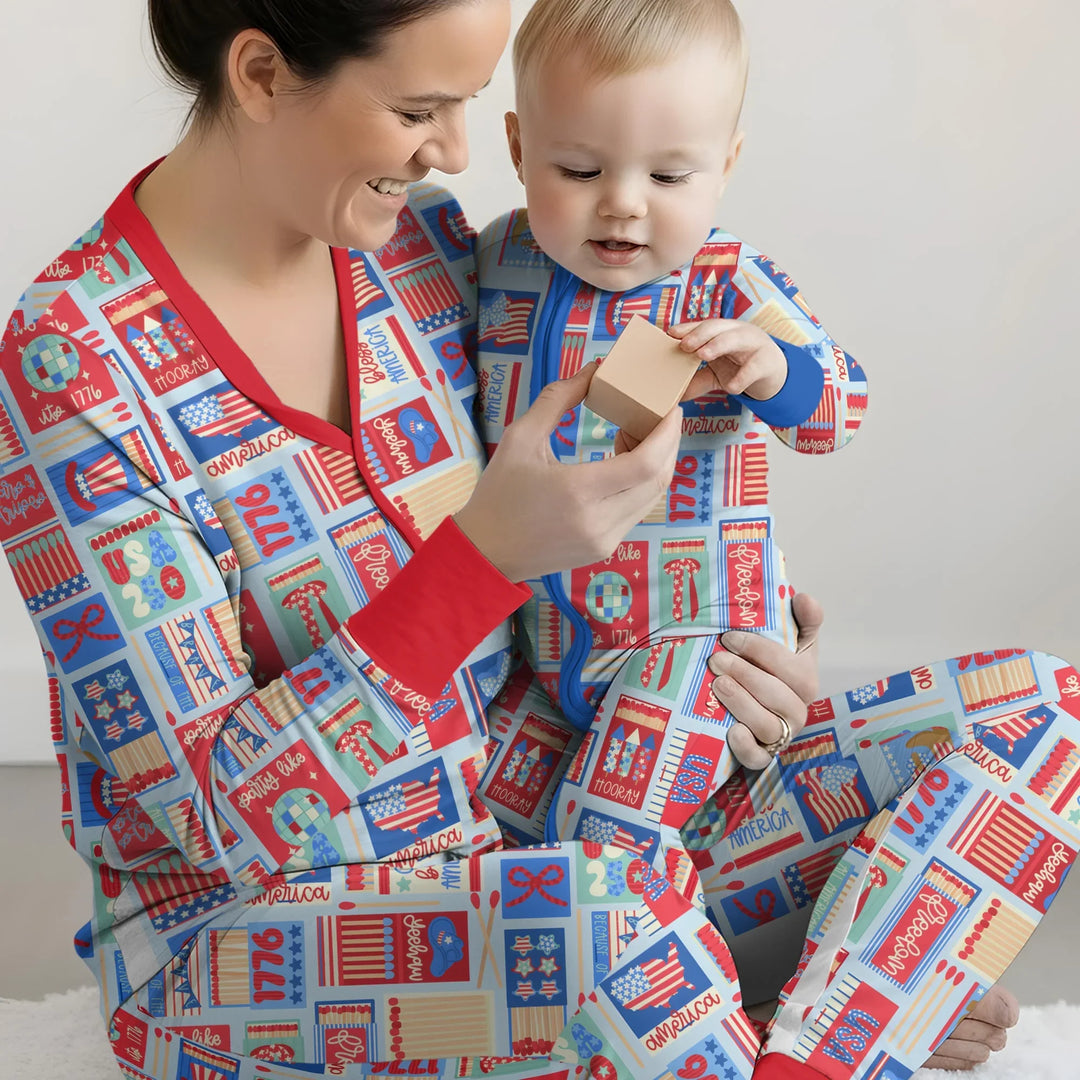 Patriotic Matchbox Family Matching Bamboo Women Pajama Set