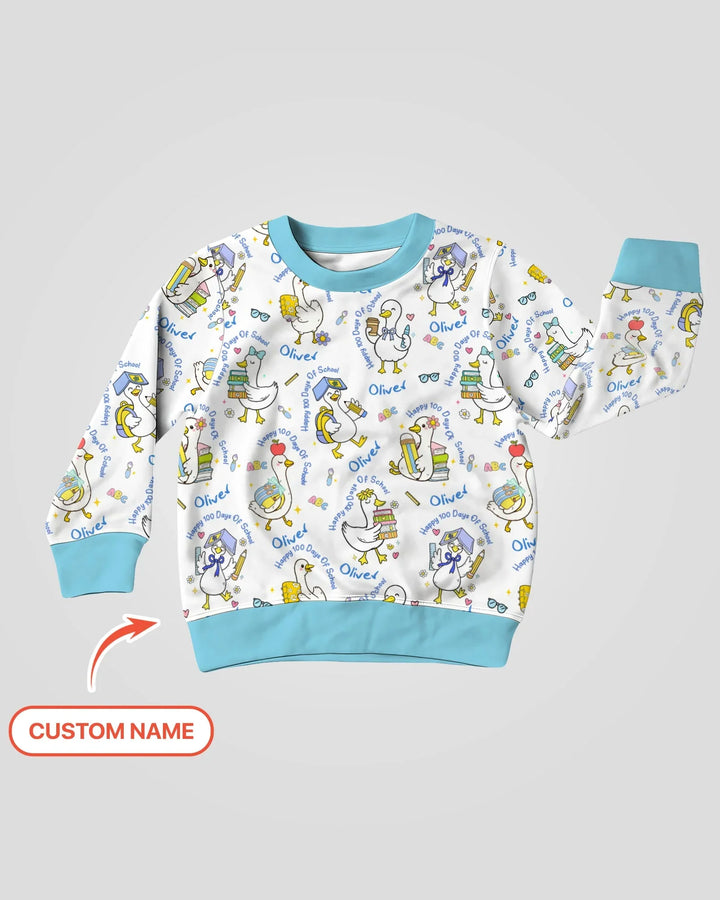 Custom Name Goose Happy 100 Days Of School Crewneck Sweatshirt