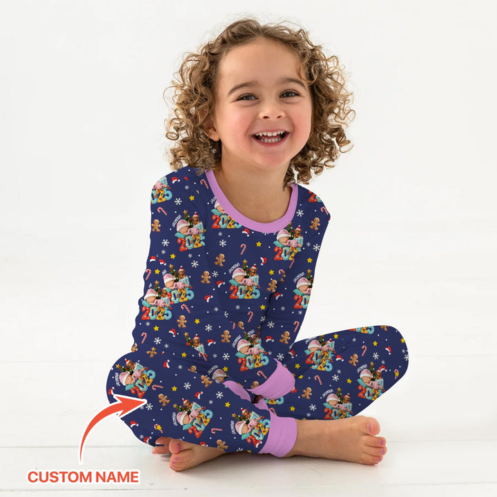 Custom Name Baby Girl's First Christmas  Two Piece Long Sleeve Pajama Set