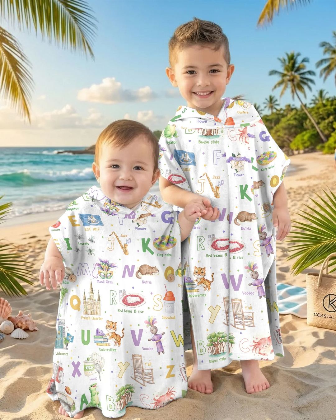 Poncho de Natación de Bambú "Alfabeto de Luisiana"