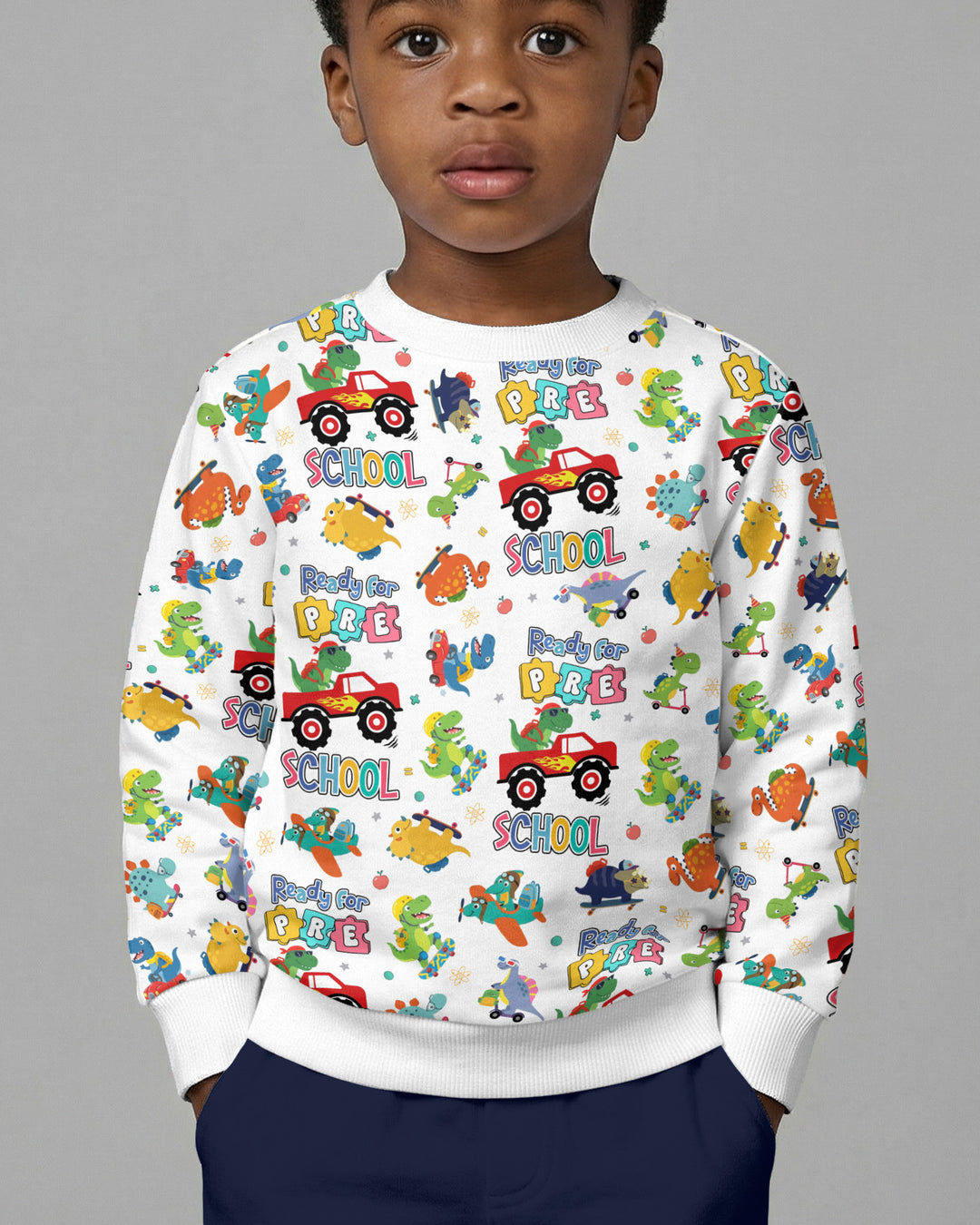 First Day of Preschool T-Rex Bamboo Crewneck Sweatshirt
