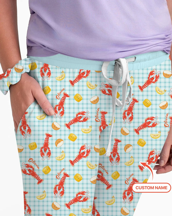 Conjunto de Pijama de Bambú para Mujer de Temporada de Cangrejos Preppy con Nombre Personalizado