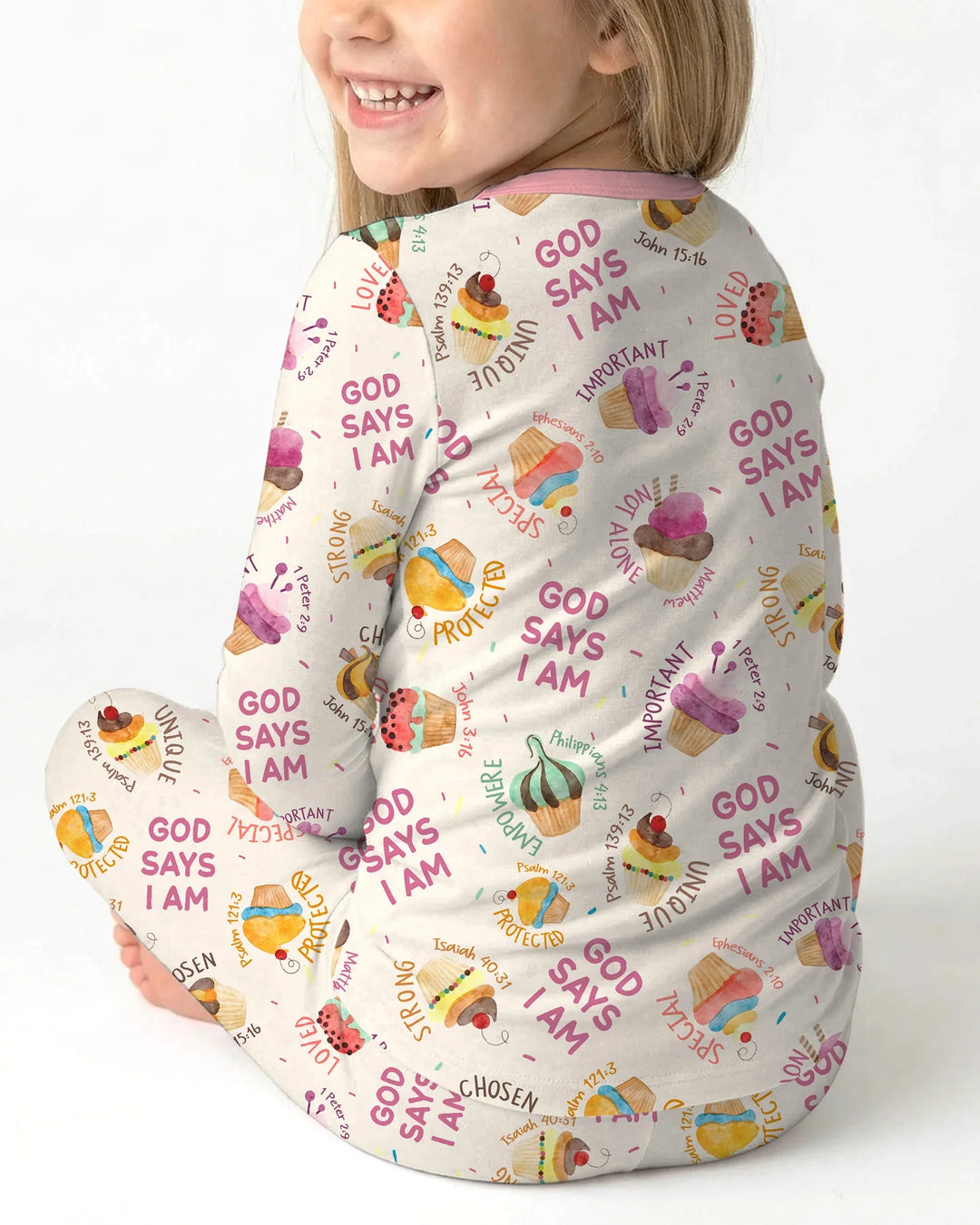 Cute Cupcake God Says I Am  Bamboo Two Piece Long Sleeve Pajama Set