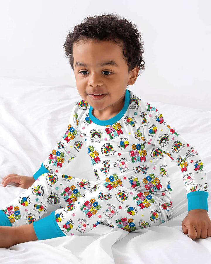 God Says I Am Autism Awareness Bamboo Two Piece Long Sleeve Pajama Set