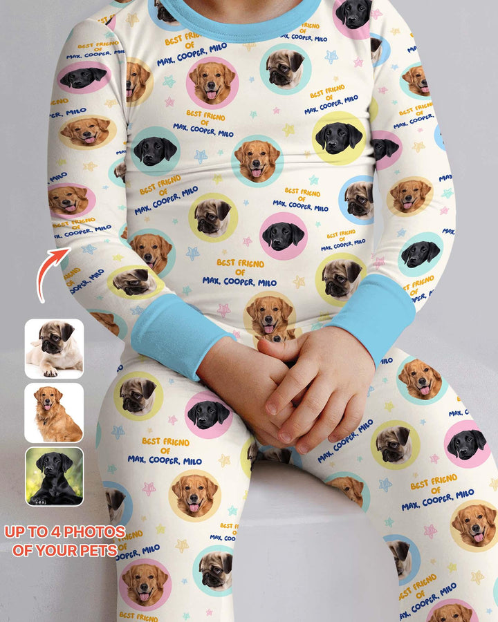 Best Friend Custom Name And Pet Photos Bamboo Two Piece Long Sleeve Pajama Set