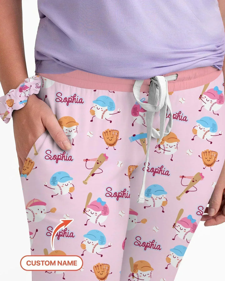 Custom Name Ballparl Family Matching Bamboo Women Pajama Set