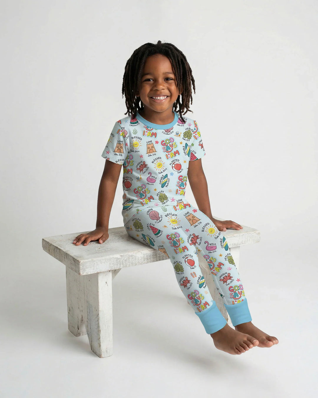 Ocean Breeze, God Says I Am  Bamboo Two Piece Short Sleeve Pajama Set
