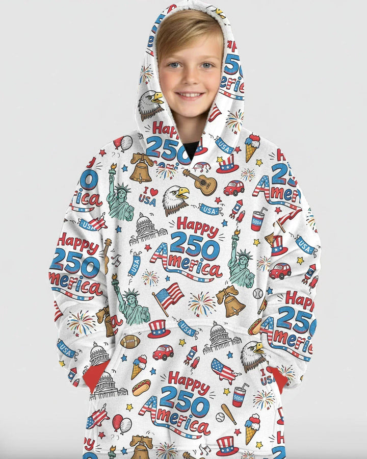 Happy 250 America I love USA Wearable Bamboo Blanket Hoodie