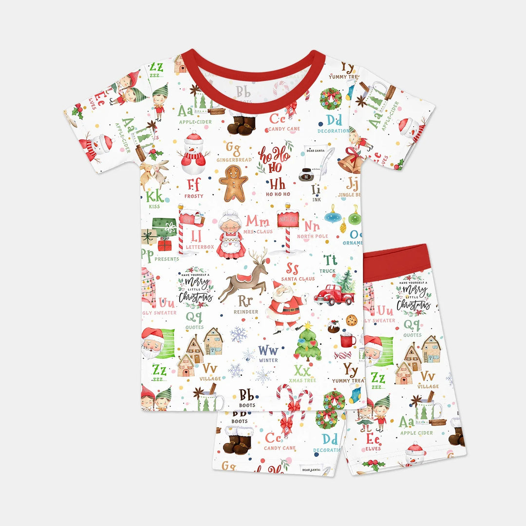 Christmas Alphabet Two Piece Short Sleeve Shorts Pajama Set