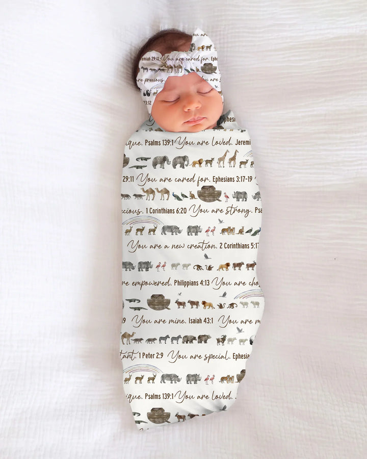 Biblical Noah's Ark swaddle blanket
