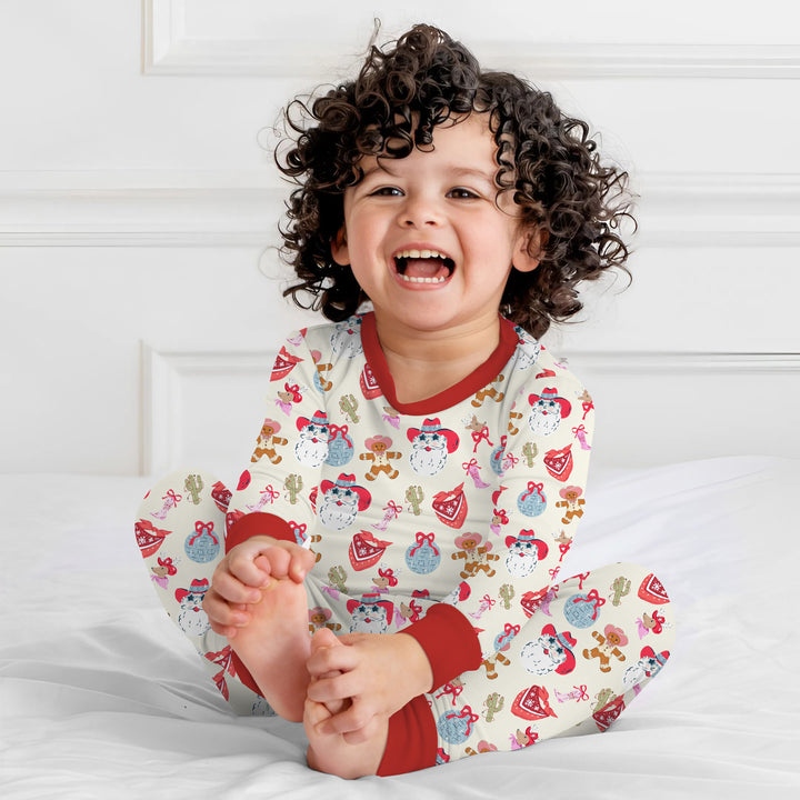 Lovely Western Christmas Girl Two Piece Long Sleeve Pajama Set