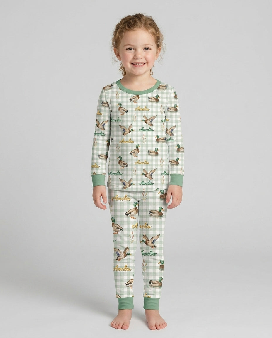 Mallard Duck Custom Name Bamboo Two Piece Long Sleeve Pajama Set