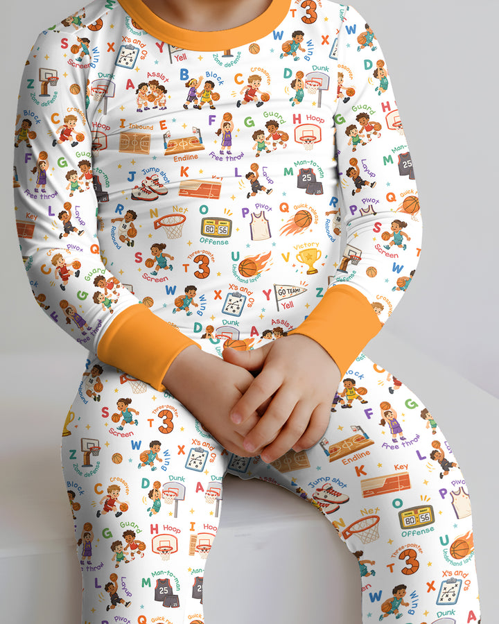 Basketball Alphabet Bamboo Two Piece Long Sleeve Pajama Set