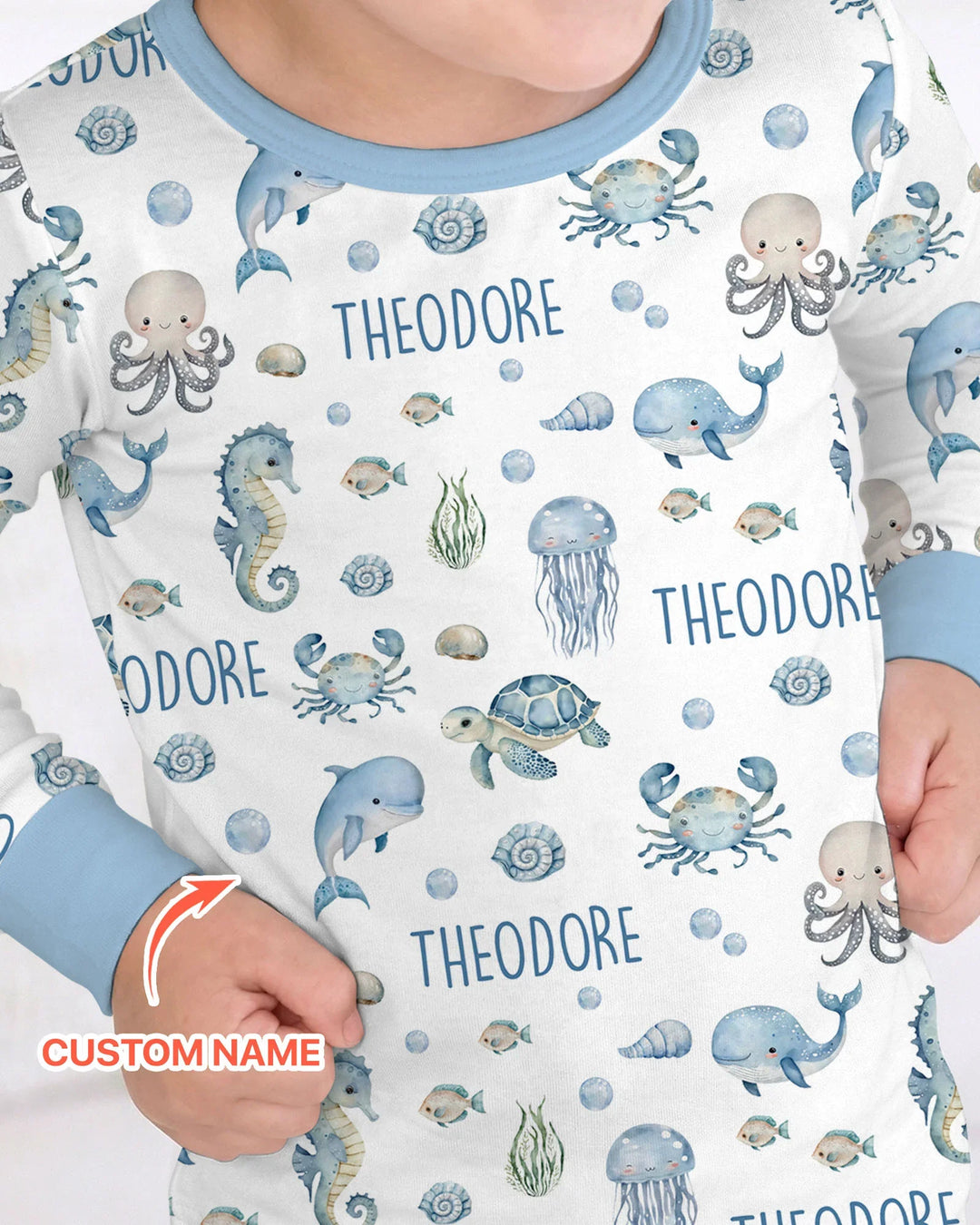 Custom Name Ocean Friends Bamboo Two Piece Long Sleeve Pajama Set
