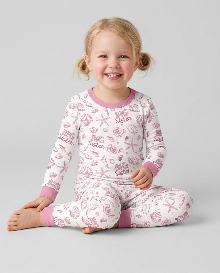 Coquette Seashell Matching Sibling Bamboo Two Piece Long Sleeve Pajama Set