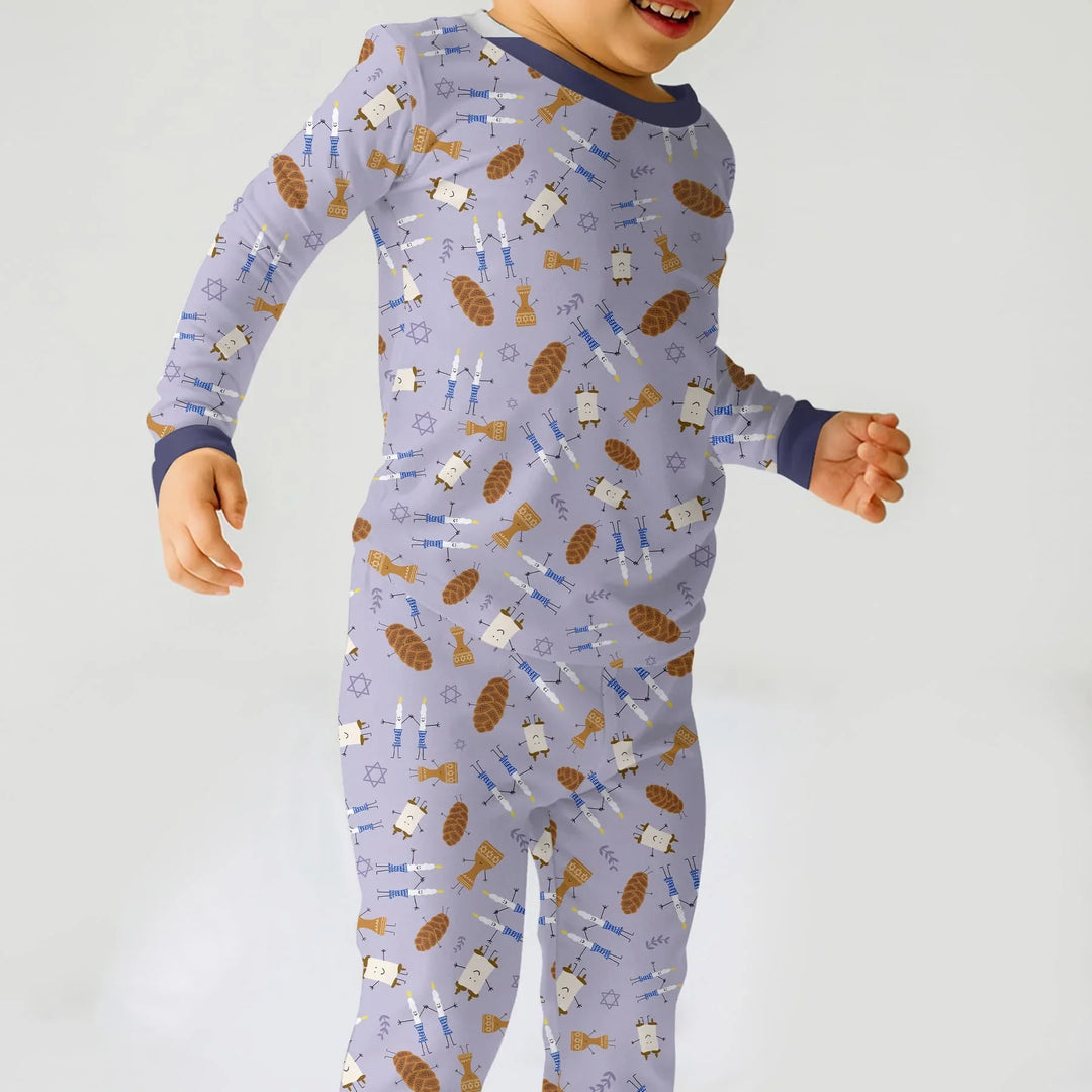 Shabbat Shalom Family Matching Two Piece Long Sleeve Pajama Set