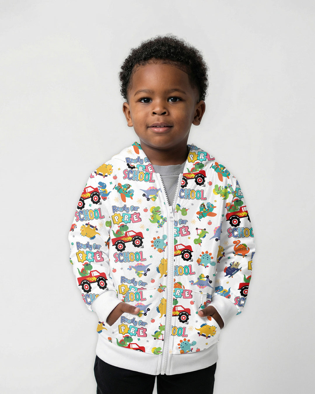 First Day of Preschool T-Rex Bamboo Zip Hoodie