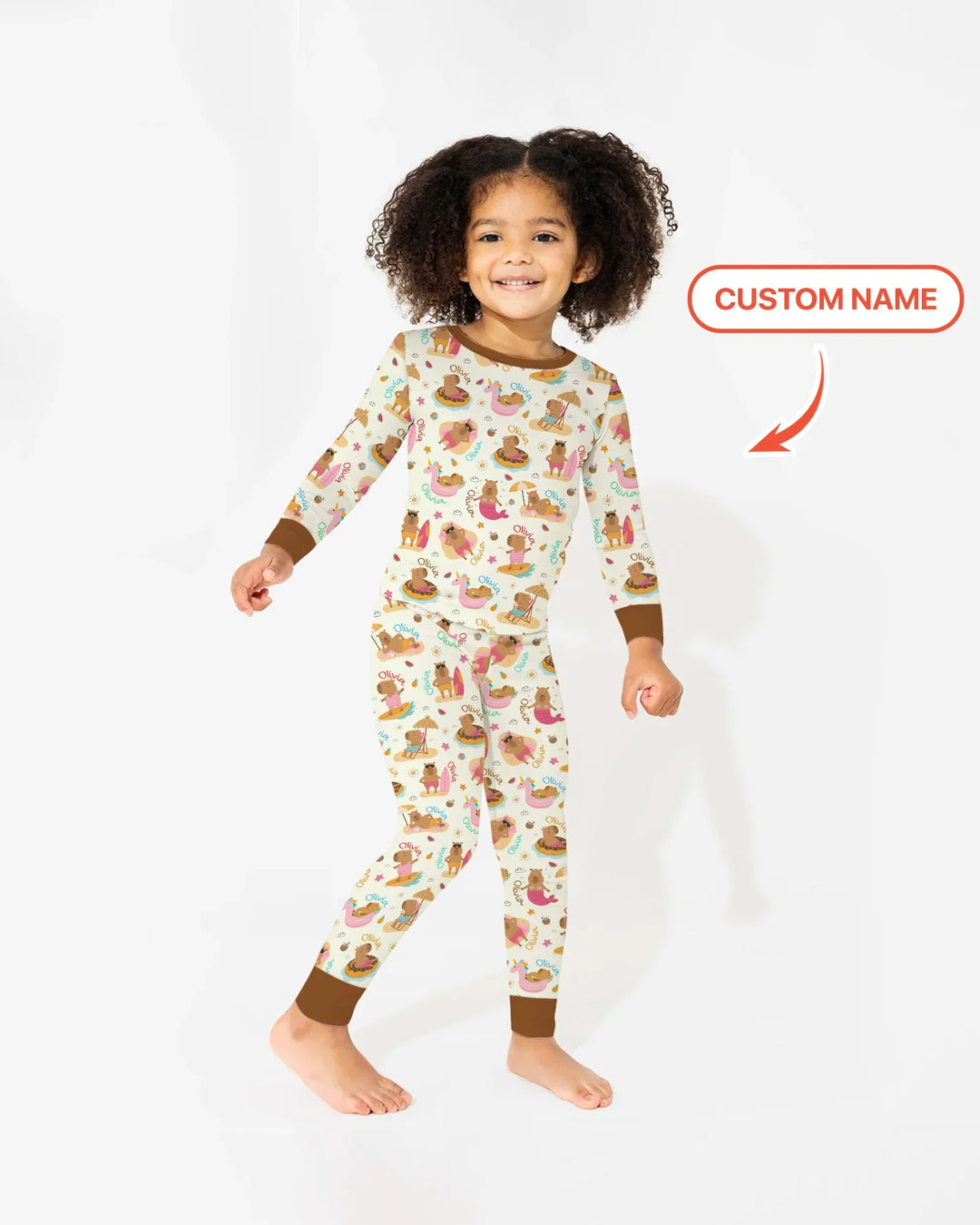 Don't Worry, Be Capy Custom Name Bamboo Two Piece Long Sleeve Pajama Set