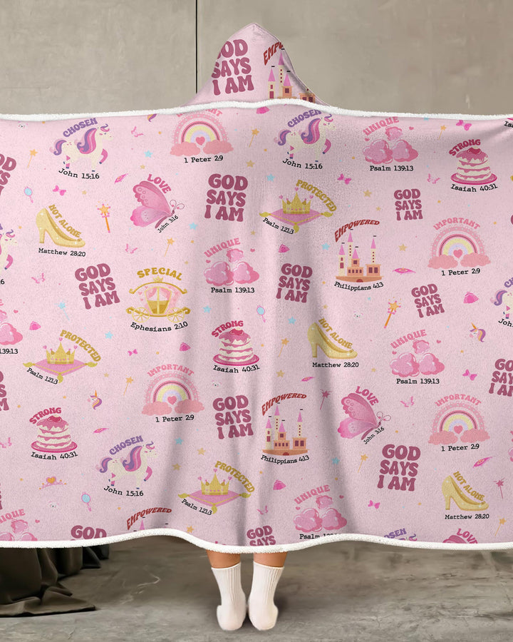 God Says I Am Girl Wearable Hooded Blanket