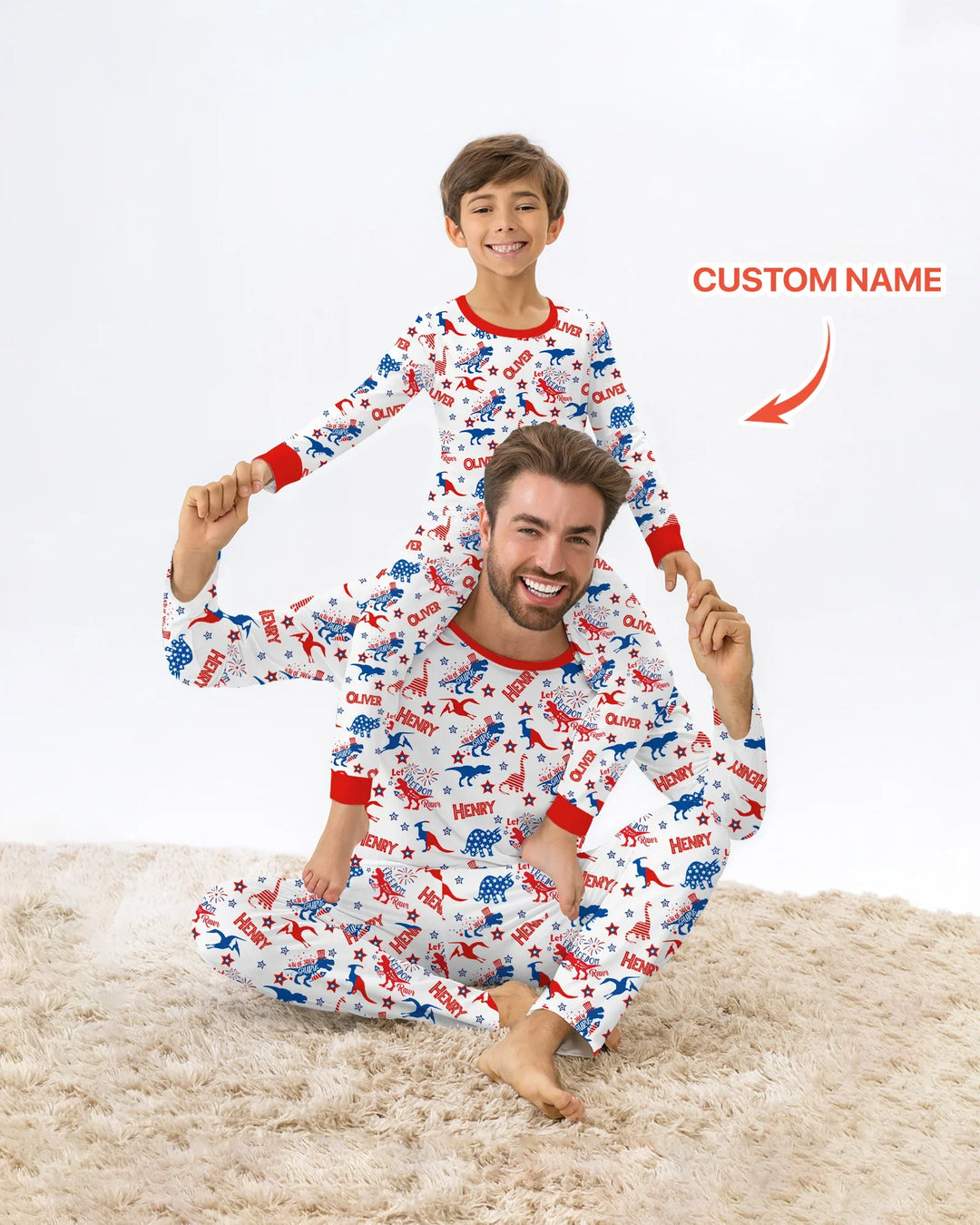Custom Name Patriotic Dinosaur Bamboo Two Piece Short Sleeve Shorts Pajama Set