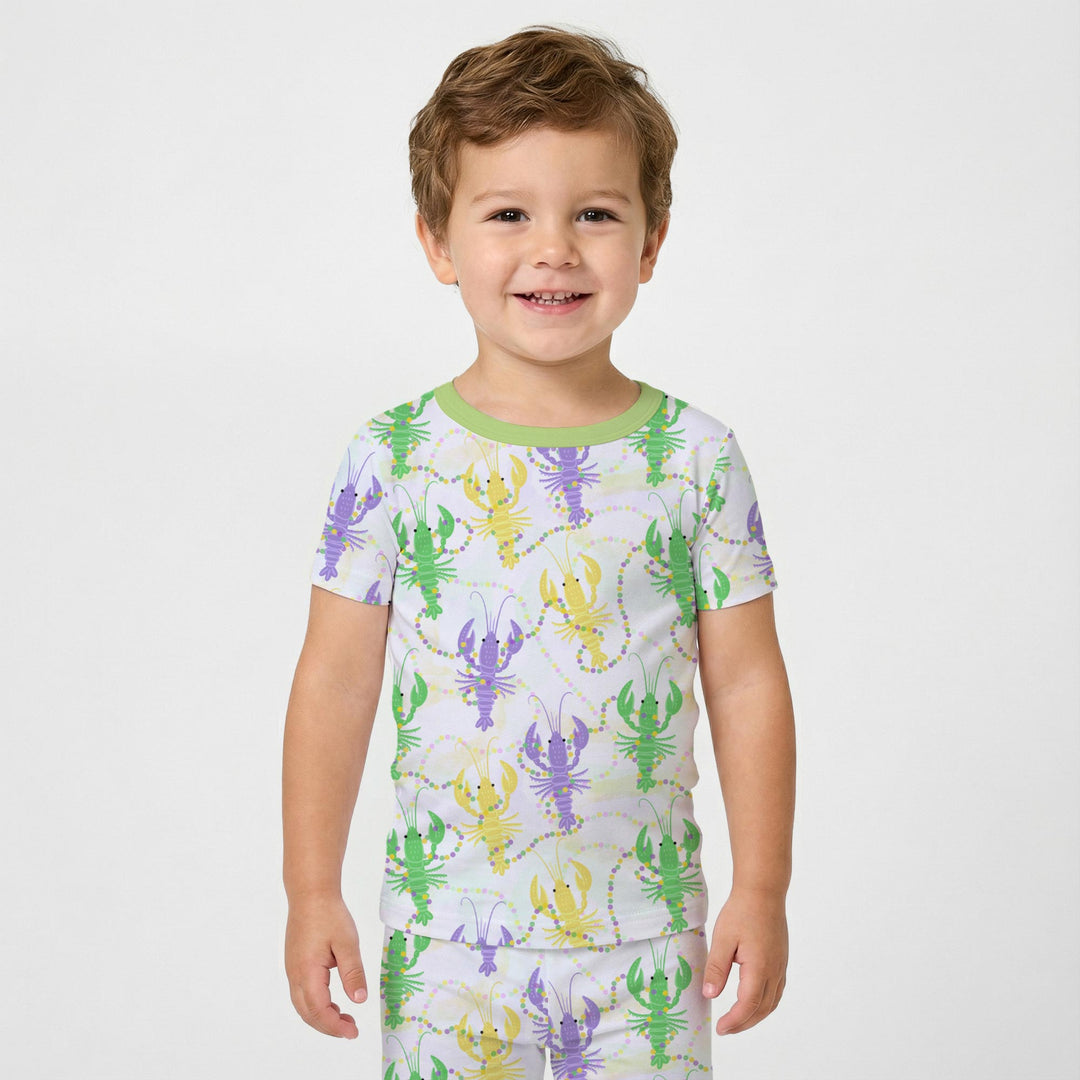 Mardi Gras Crawfish Family Matching Two Piece Short Sleeve Pajama Set