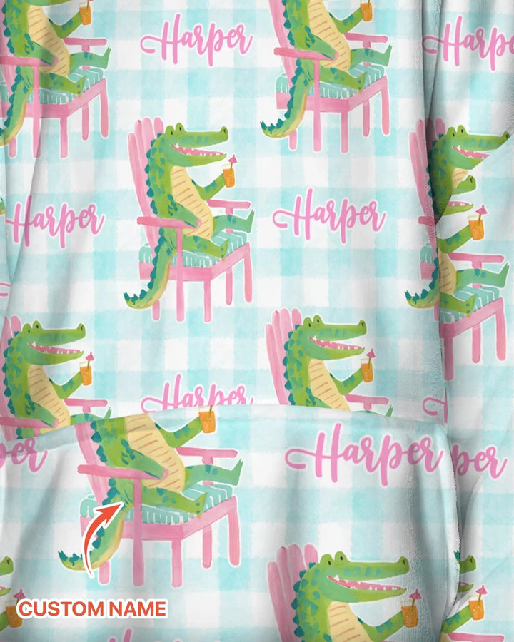 Custom Name Preppy Later Gator Bamboo Blanket Hoodie