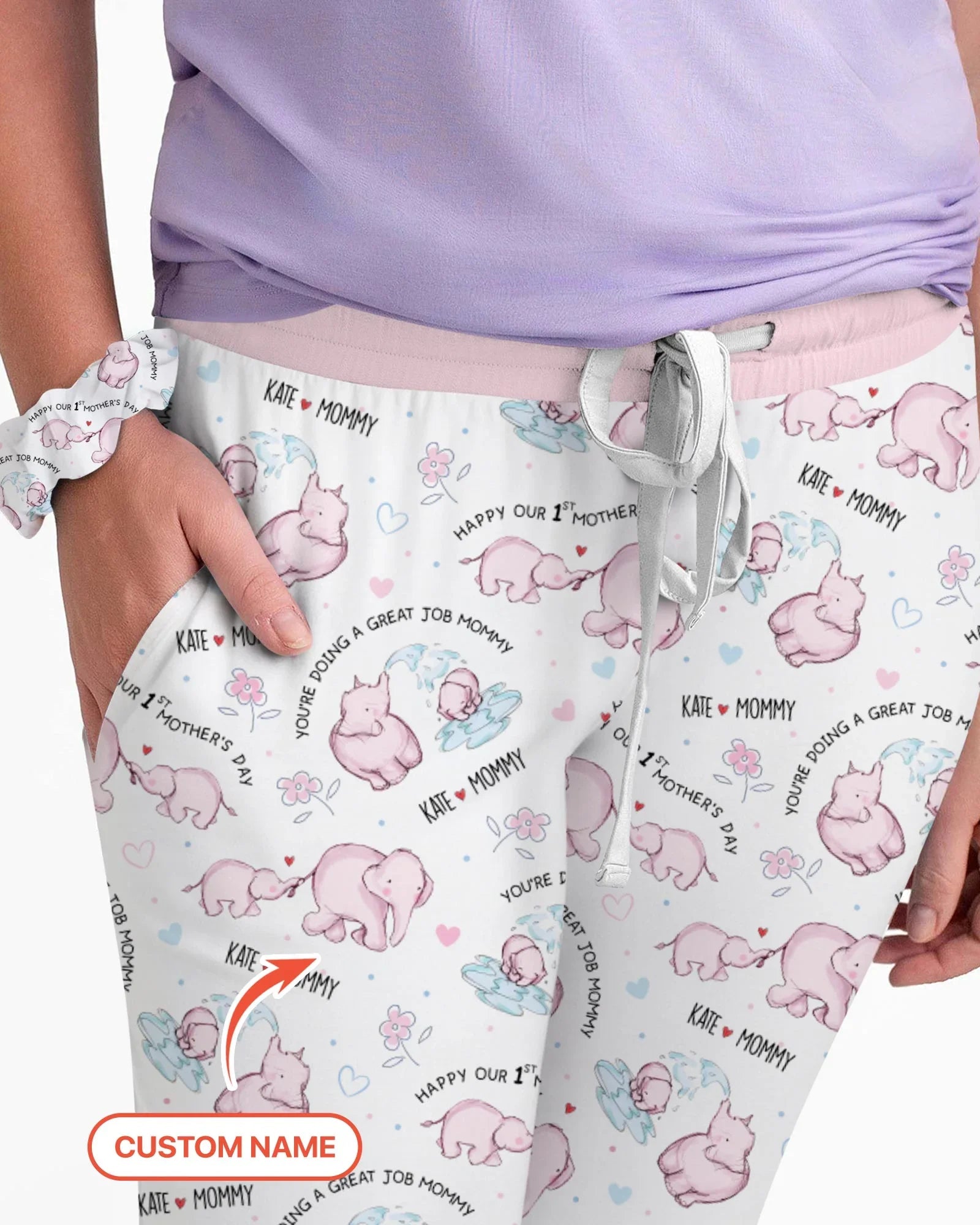 Custom Name Mother & Baby Elephant Women Pajama Set