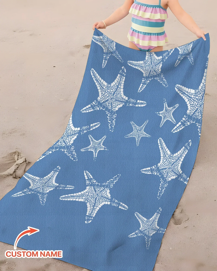 Custom Photo Starfish With Names Bamboo Beach Towel