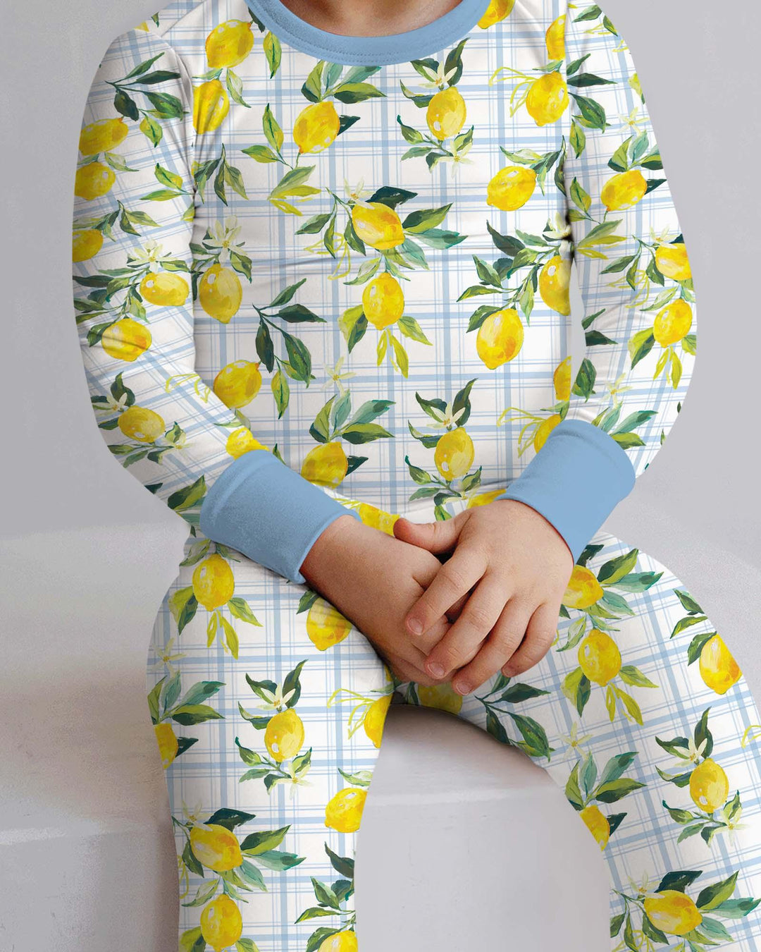 Mediterranean Lemons Family Matching Bamboo Two Piece Long Sleeve Pajama Set
