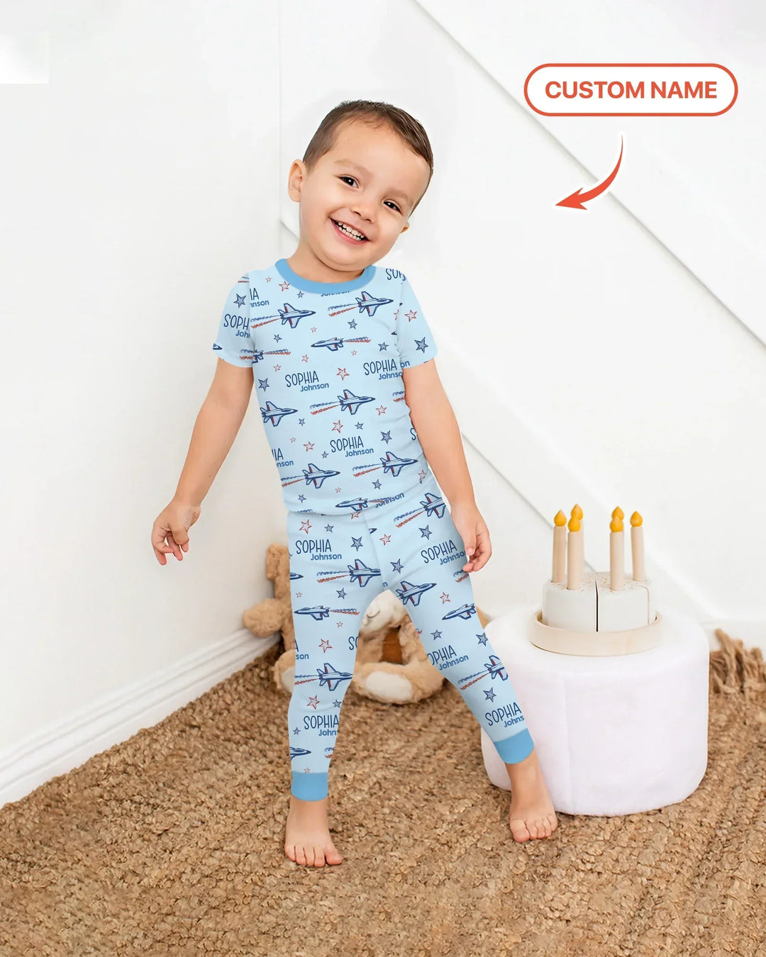 Conjunto de pijama de dos piezas de bambú de manga corta, plantilla personalizada