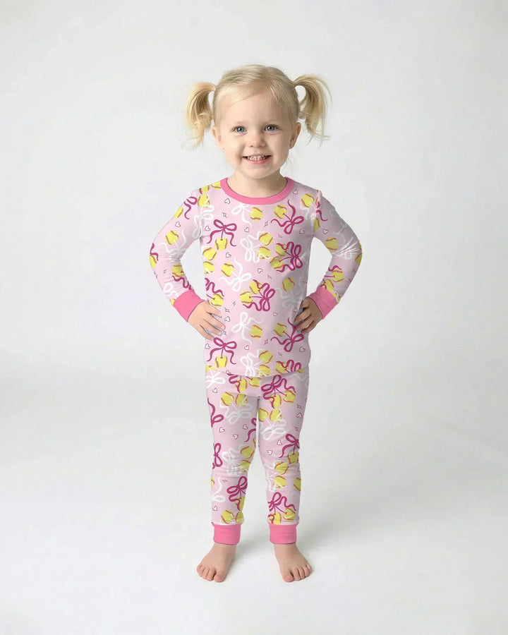 Softball Cherry Mom And Girl Matching Two Piece Long Sleeve Pajama Set