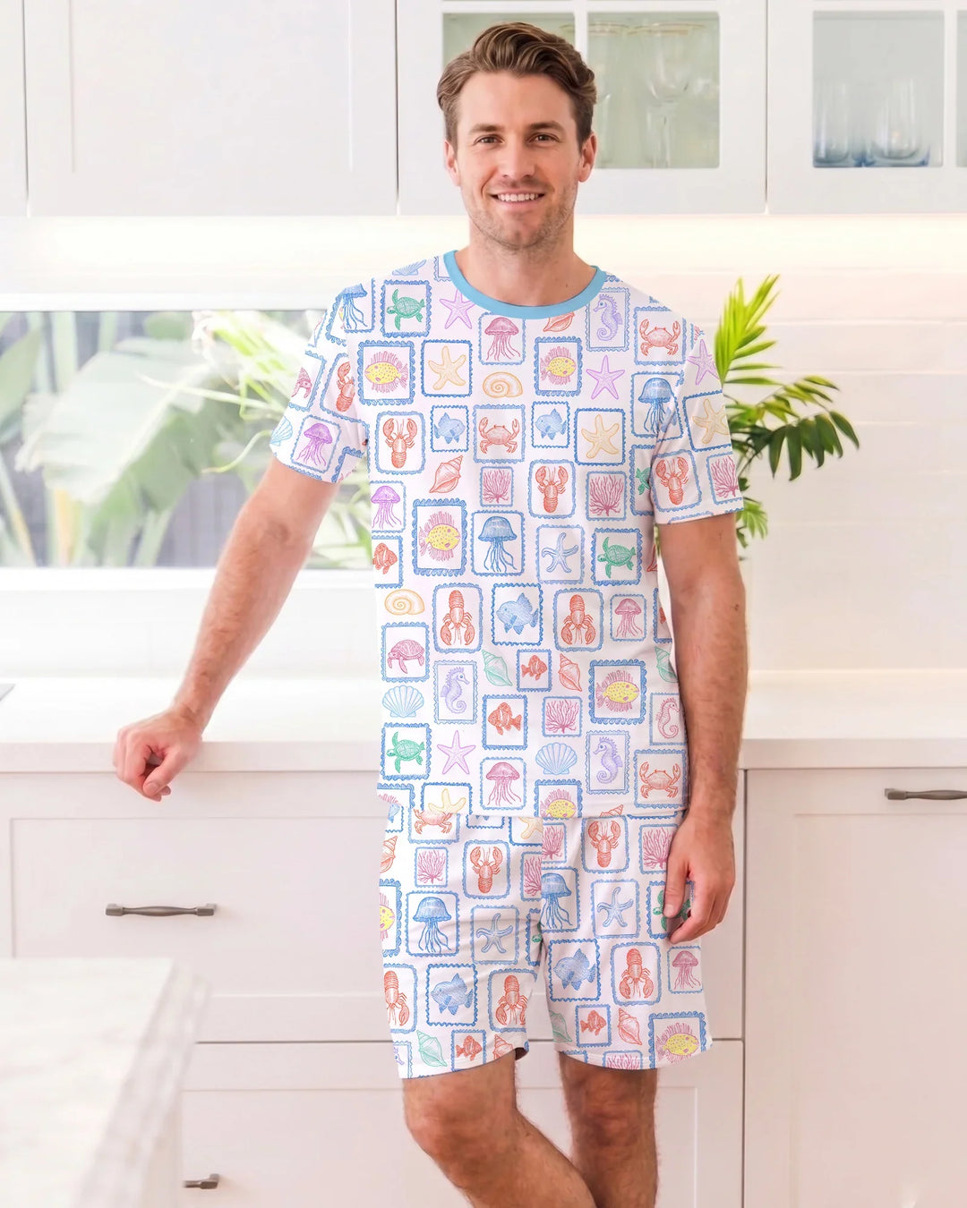Coastal Treasures Family Matching Bamboo Men Short Sleeve Short Pajama Set