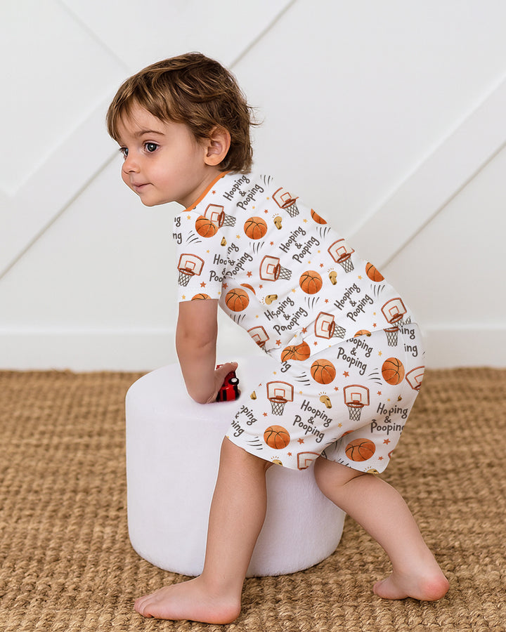 Funny Basketball Hooping & Pooping Bamboo Two Piece Short Sleeve Shorts Pajama Set