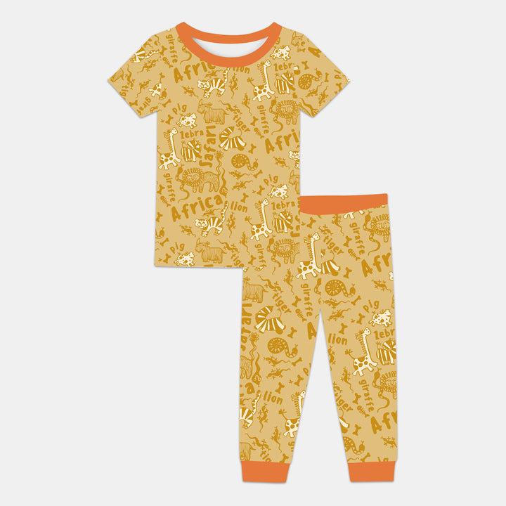 Handdrawn African Animals Two Piece Short Sleeve Pajama Set