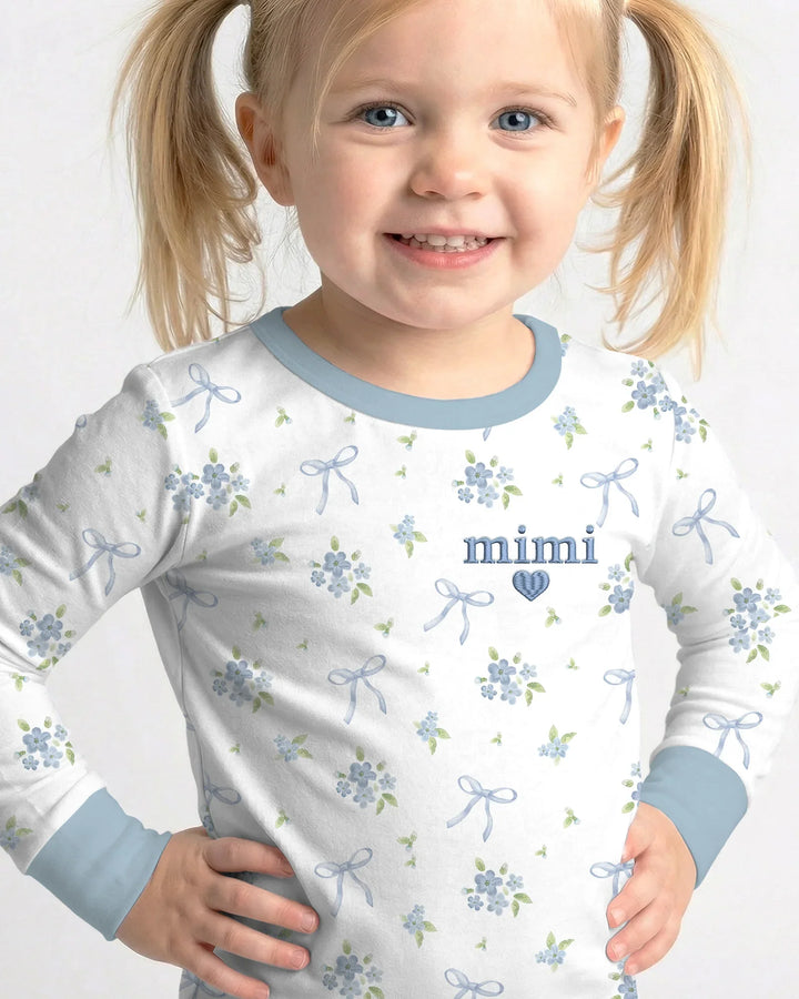 Mommy and Me Matching Embroidered Baby Bamboo Two Piece Long Sleeve Pajama Set