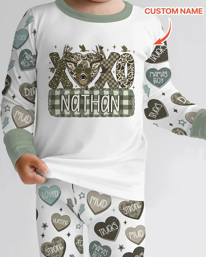 Personalized Hunting Sweethearts Candy Daddy & Me Matching Two Piece Long Sleeve Pajama Set